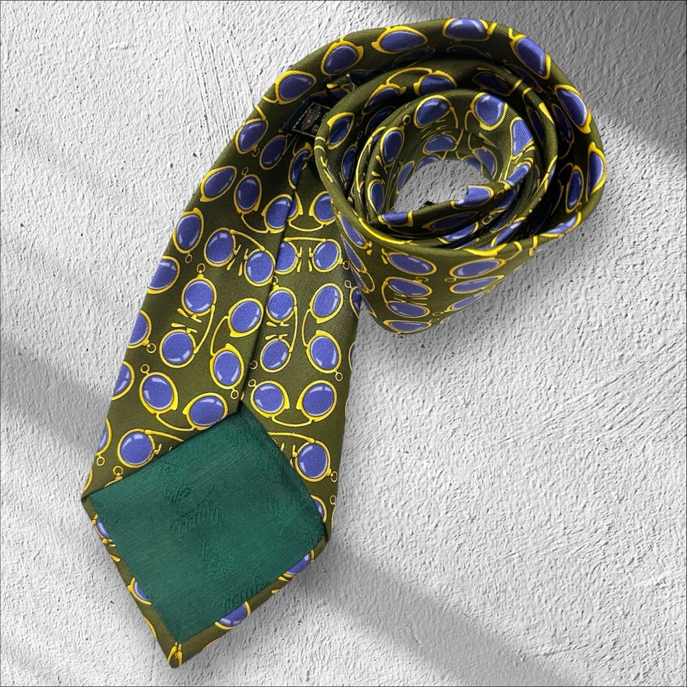 GUCCI Vintage Silk Avocado, Purple & Gold Neck Tie Glasses Spectacles Print - Picture 2 of 13